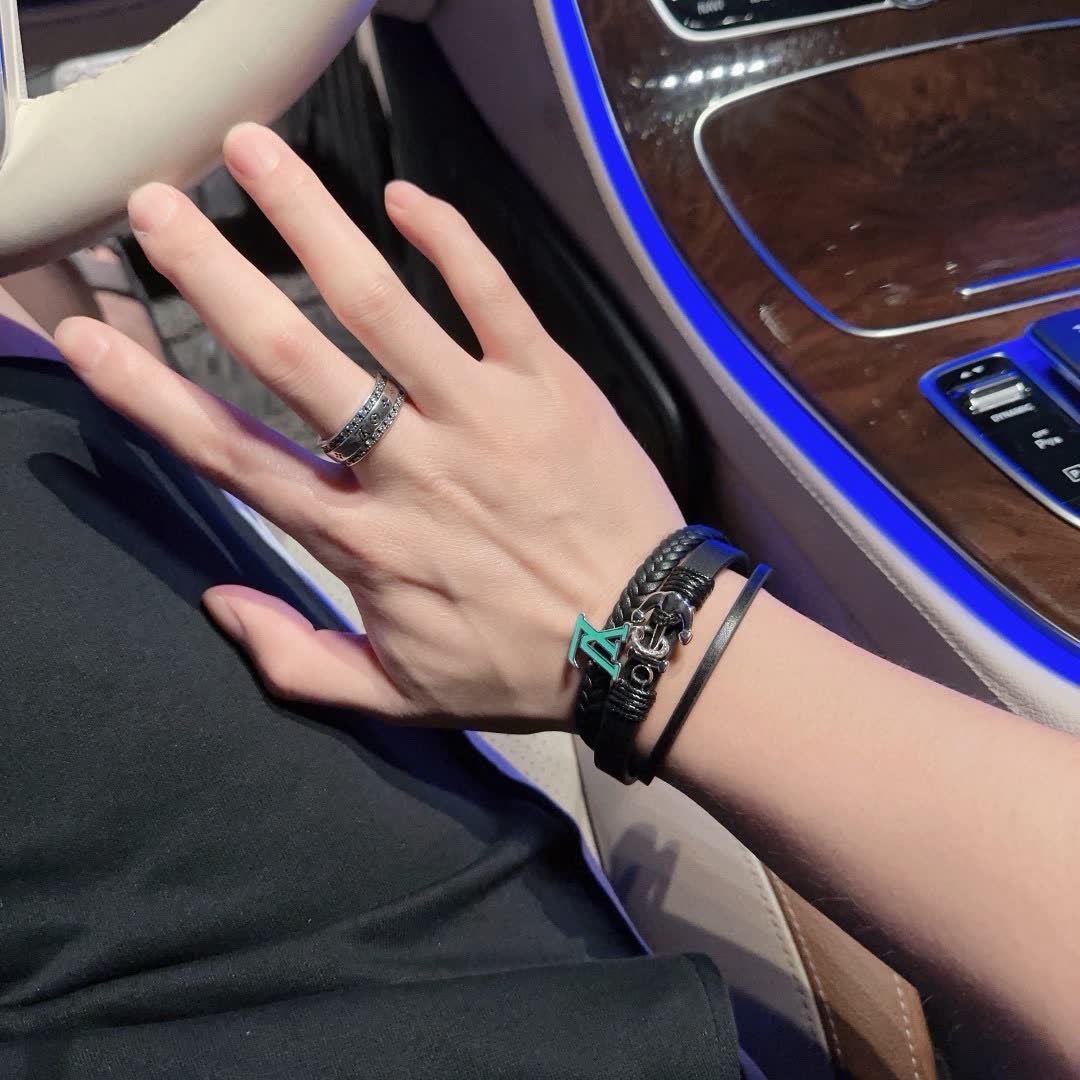 Louis Vuitton Leather Bracelet with Anchor and LV Logo